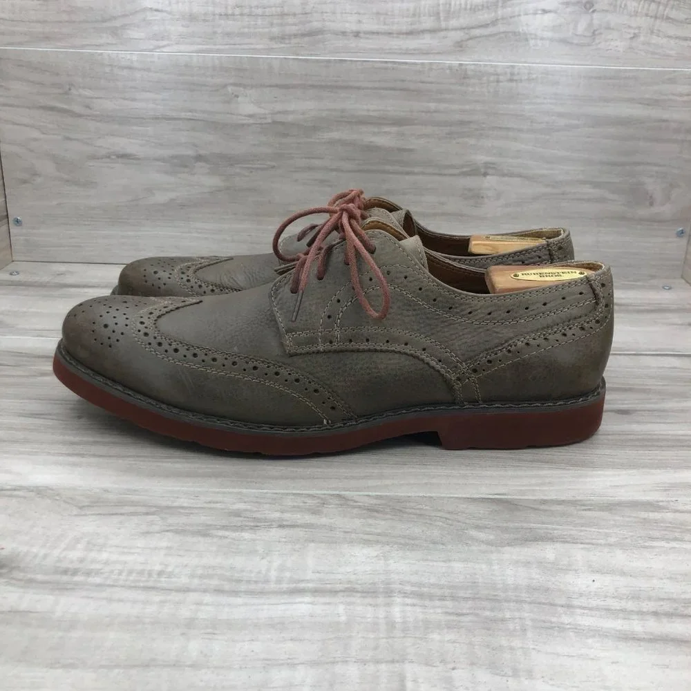 GBX Zevon Shoes Men's 12 Brown Leather Wingtip Lace Up Derby Oxfords